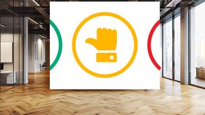 Like, dislike and neutral thumb icon symbol set in outline circle with green, yellow and red color on white background. Rating thumb icon set - Vector Icon. Wall mural