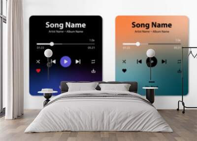 Music player interface UI/UX design set of six in simple and gradient style. Profile, Album, Song, Playlist mockup. music player, music player template, Music Player app design, screen. Vector Wall mural