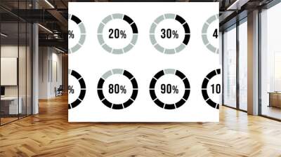 Percentage loading infographics in black color. Circle loading and circle progress collection. Set of circle percentage diagrams for infographics, 0 10 20 30 40 50 60 70 80 90 100 percent in black. Wall mural