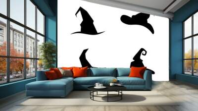 Set of Halloween hats. Vector of Halloween theme black witch hat isolated on white background. Wall mural