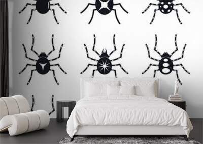 Spider set in black and white color collection of spiders. Halloween spider black silhouette vector illustration set. Vector holiday October poster. Wall mural