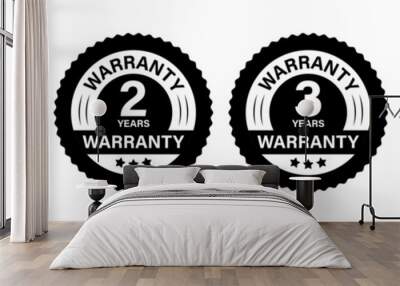 Warranty logo in zig zag circle with 1 years, 2 years, 3 years and 5 years warranty stamp or sticker with stars in black color. Wall mural