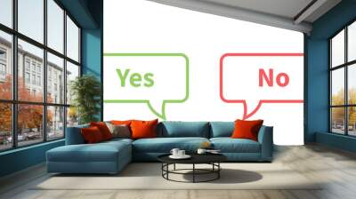 Yes and no icon with tick and cross symbol call out style in colored stroke. Yes and no buttons in green and red colors. Flat design of correct or incorrect vote question. Wrong or right answer. Wall mural