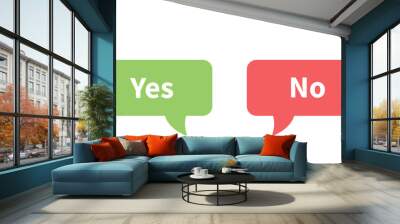 Yes and no icon with tick and cross symbol call out style. Yes and no buttons in green and red colors. Flat design of correct or incorrect vote question. Wrong or right answer. Wall mural