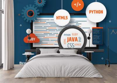 Program code on screen, coding and programming vector illustration Wall mural