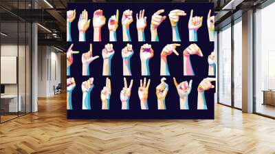 Sign language alphabet gestures pop art design vector Wall mural