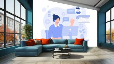 Customer service, hotline operators consult customers, call center. Modern vector flat illustration Wall mural