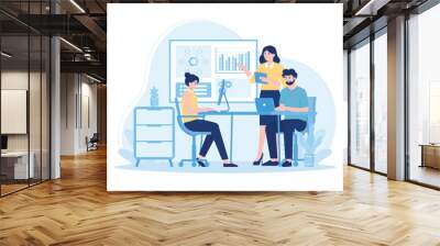 Male and female company financial analysis working together concept flat illustration Wall mural