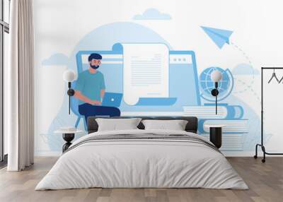 man working on documents on website concept flat illustration Wall mural