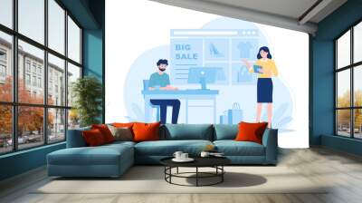 Online shopping landing page concept flat illustration Wall mural