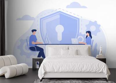 Two people working on innovations for security system, concept of data protection Wall mural