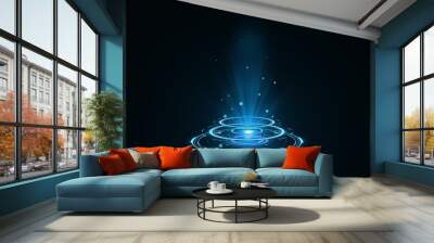 Blue hologram HUD circle interfaces. Digital data network protection, future technology network concept. Excellent for any kind of hi-tec, science, technology or futuristic concept. Wall mural