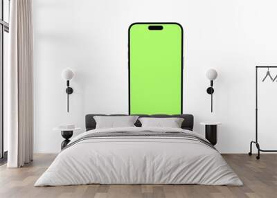 Mobile phone with blank green screen, front view, isolated on white background. For presentation on mockup screen 3D render Wall mural