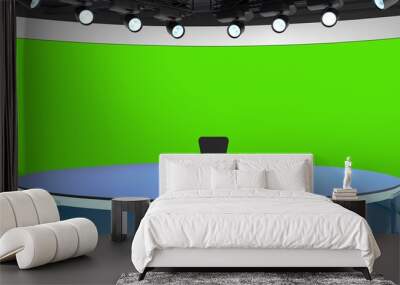 Tv studio. News room. Blye and red background. General and close-up shot. News Studio. Studio Background. Newsroom bakground. The perfect backdrop for any green screen or chroma key video production Wall mural