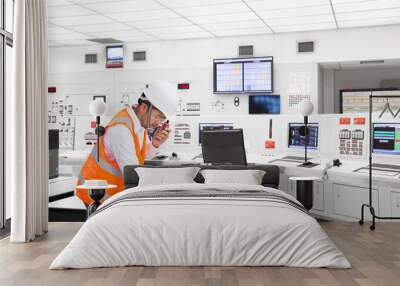 engineer working at control room of thermal power plant Wall mural