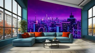 Metaverse city and cyberpunk concept, 3d render Wall mural