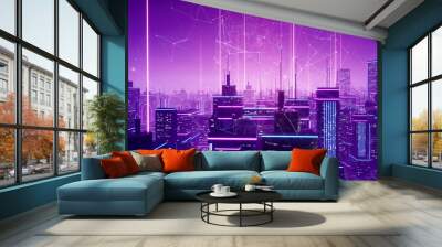 Metaverse city with connection, 3d render Wall mural