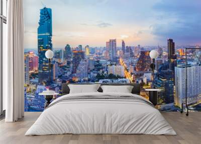 Panorama bangkok city at sunset in the business district area Wall mural