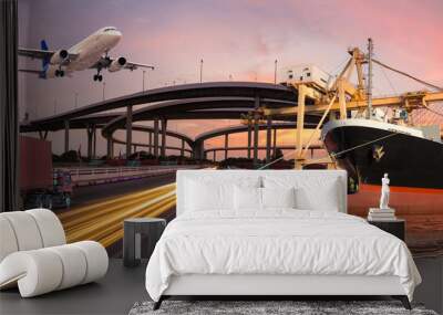 Panorama transport and logistic concept by truck boat plane for logistic Import export background Wall mural