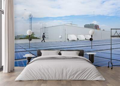 Solar panels on factory roof Wall mural