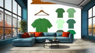 Green T-shirt template collection with hanger Wall mural