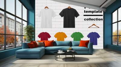 T-shirt template collection with hangers on white brick wall Wall mural