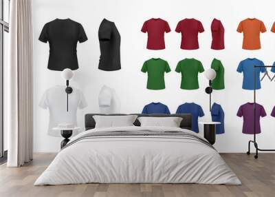 T-shirt template colorful collection isolated on white background, front, side, back view.  Wall mural