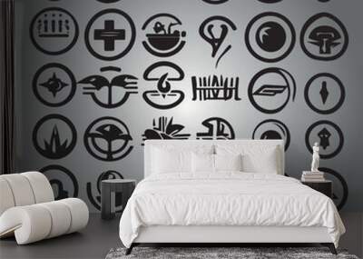 black and white icons set Wall mural