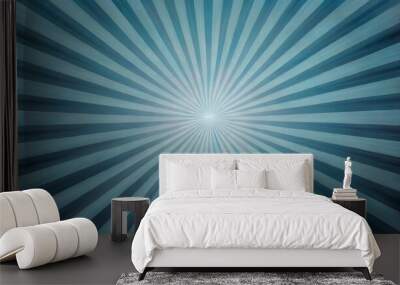 blue sunburst pattern background rays radial abstract retro vintage illustration Wall mural