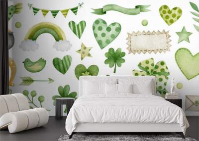 Watercolor set of illustrations, st. patrick's day. Wall mural