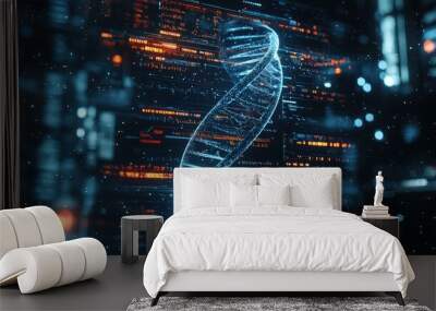 DNA Helix Hi-Tech Technology in the Field of Genetic Engineering 3D Illustration on a Futuristic Background Wall mural