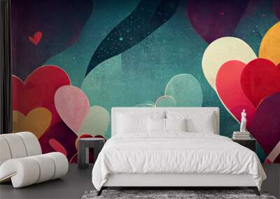 Beautiful abstract wallpaper, background with hearts, balloons, confetti, good for Valentine's Day, Mother's day, celebration, party Wall mural