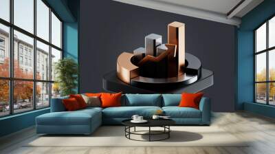 3d icon, composition, diagram showing success, planning and growth. 3D rendering of a metallic golden texture. Wall mural