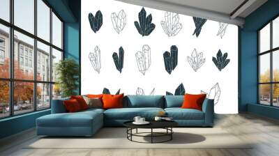 Crystals big set. 16 silhouettes and  lineart minerals    isolated on white background. Hand drawn esoteric vector illustration in boho style. Wall mural