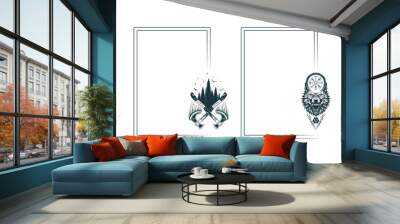 Two rectangular frames with Viking symbols crossed axes and fenrir. Scandinavian vector illustration for cards, invitations and covers Wall mural