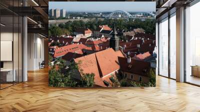 View of Petrovaradin town from the fortress on sunny summer morning. Serbia. Wall mural