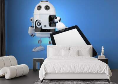 Android robot with touchpad on blue background Wall mural