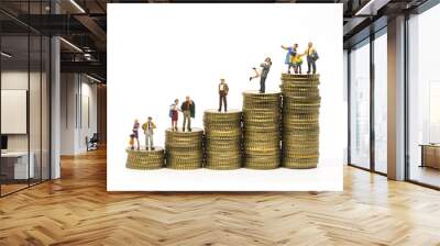 faily budget concept. miniature family on coins pile. Wall mural