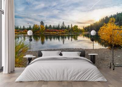 The small beach and swimming hole area at Plantes Ferry Park on the river in the Spokane Valley area of Spokane, Washington, USA at Autumn. Part of the Centennial Trail. Wall mural