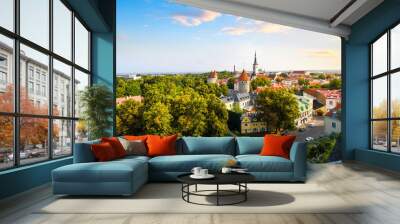 View from Toompea Hill overlooking the medieval walled city of Tallinn Estonia, one of the Baltic nations along the Baltic sea of Northern Europe. Wall mural