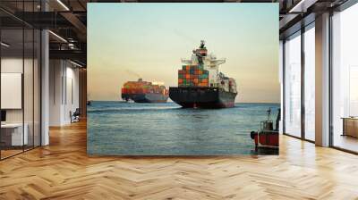 Fully loaded container ships exiting the Los Angeles harbor Wall mural