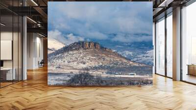 Snow-dusted butte seen from across the Rogue Valley in the southern end of Ashland, Oregon Wall mural