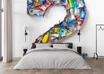  Number Two Shaped by Diverse Plastic Waste on a Clean White Surface. 2 Wall mural