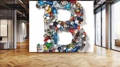 Alphabet Letter B  Constructed From Mixed Recyclable Materials on a Clean Background Wall mural