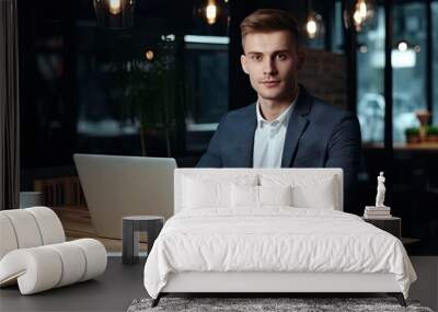 businessman working on laptop in the office Wall mural