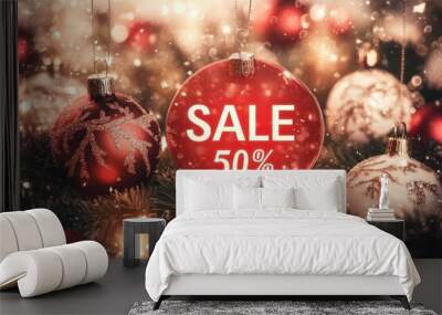 christmas background with 50% sale text Wall mural