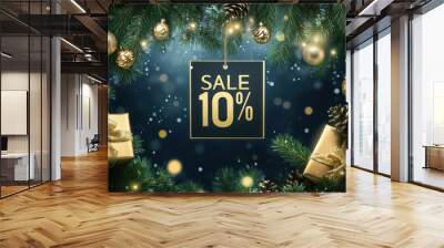 Christmas sale poster template featuring festive design elements like snowflakes, ornaments, and 