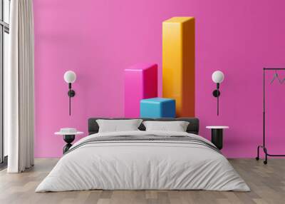 Colorful bar chart on pink background. Wall mural