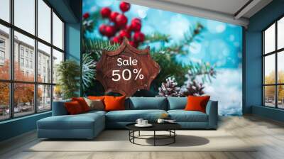 Colorful Christmas tree decorated with lavender plants on sale at 50% off. Winter vibes with a touch of Colorado spruce ambiance. Wall mural