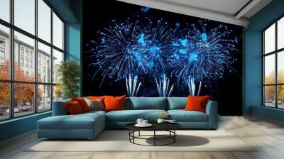 Colorful fireworks illuminate the night sky, creating a dazzling display against the darkness. Sparkling trails of light fill the air, captivating all with their vibrant bursts of color. Wall mural